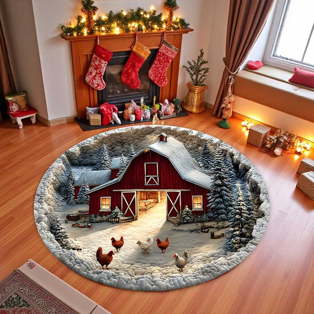 Farmhouse Chicken 3D Xmas Room Round Rug Mat PMTZ5211001