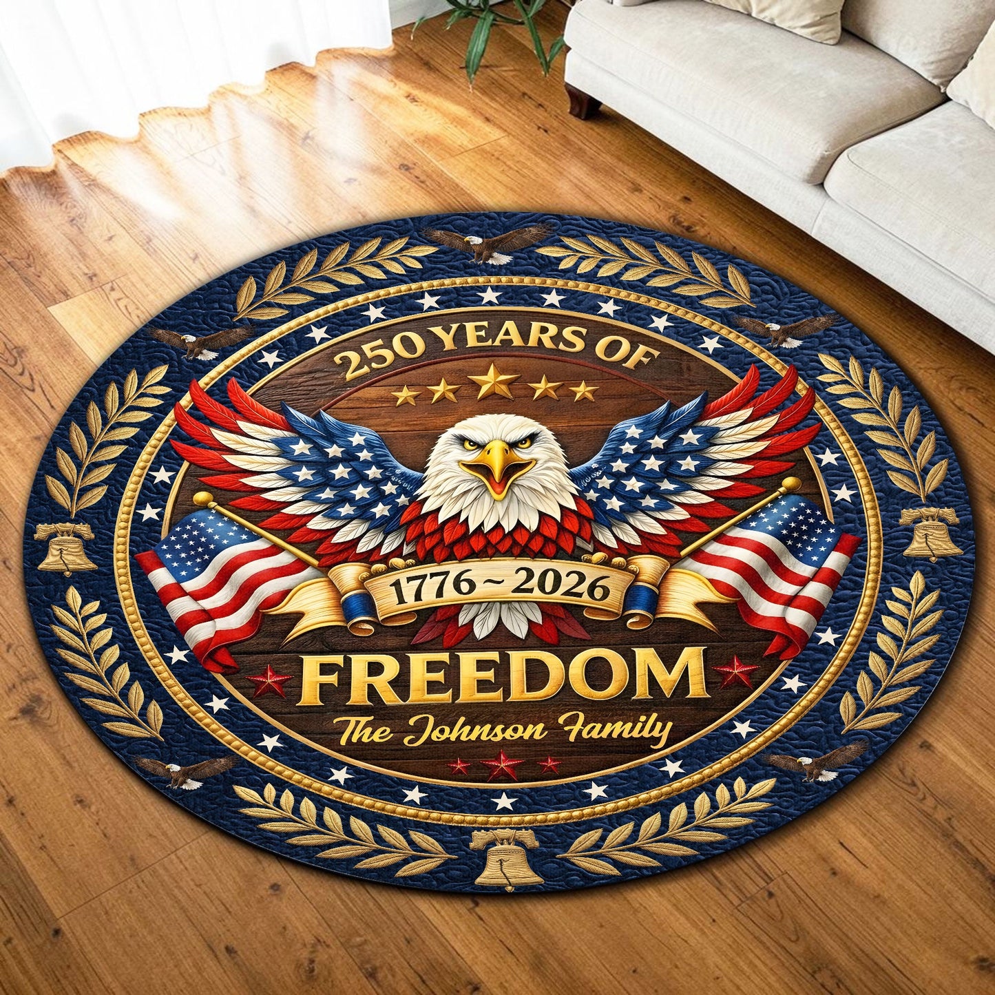 Personalized United State 250th Anniversary Quilt Round Mat UKND6140401