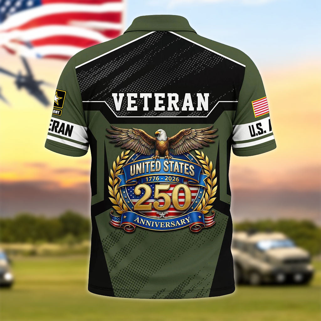 US Army Veteran United States 250th Anniversary Polo Shirt, Gifts for U.S Veterans UKHA6220601