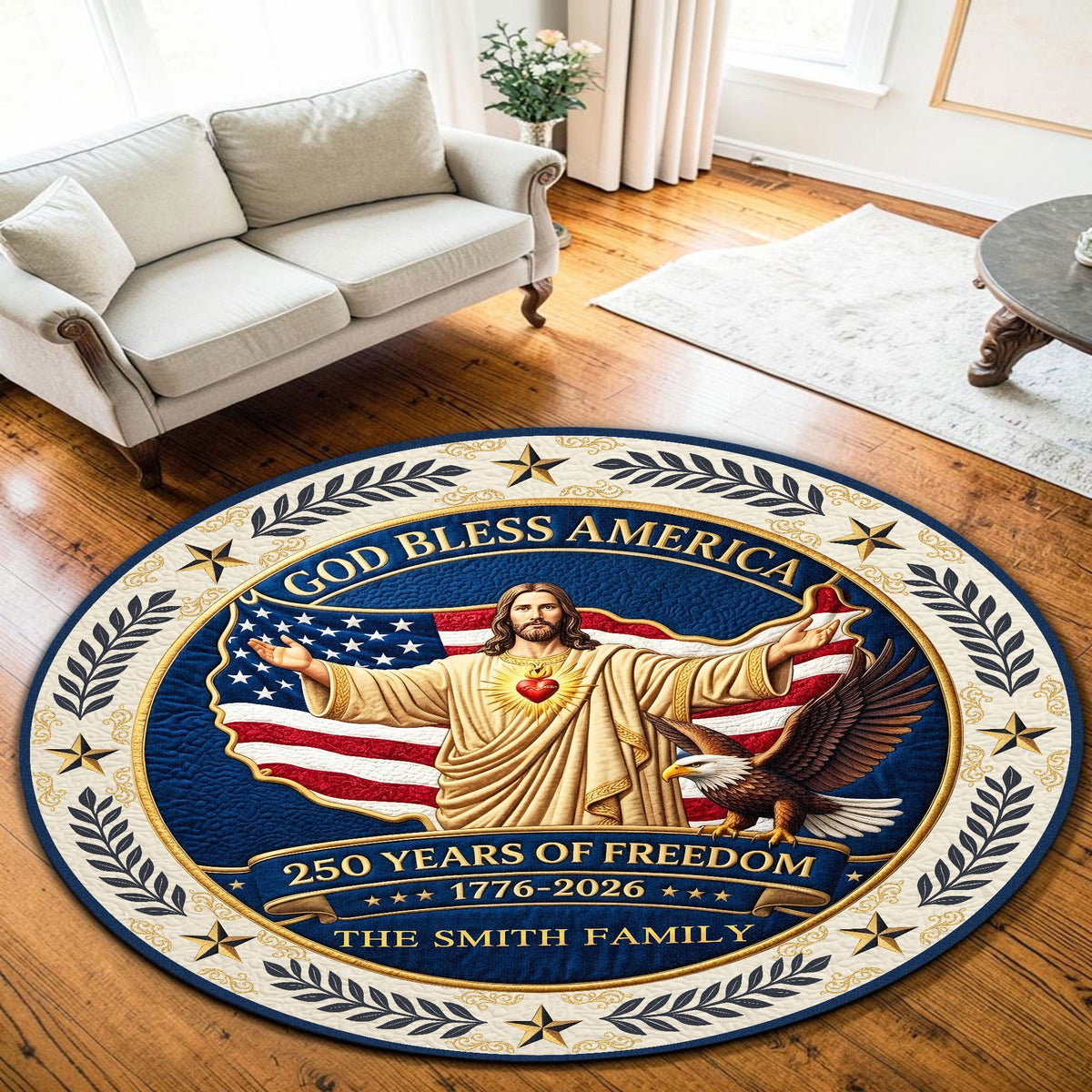 Personalized United State 250th Anniversary Quilt Round Mat UKND6140402