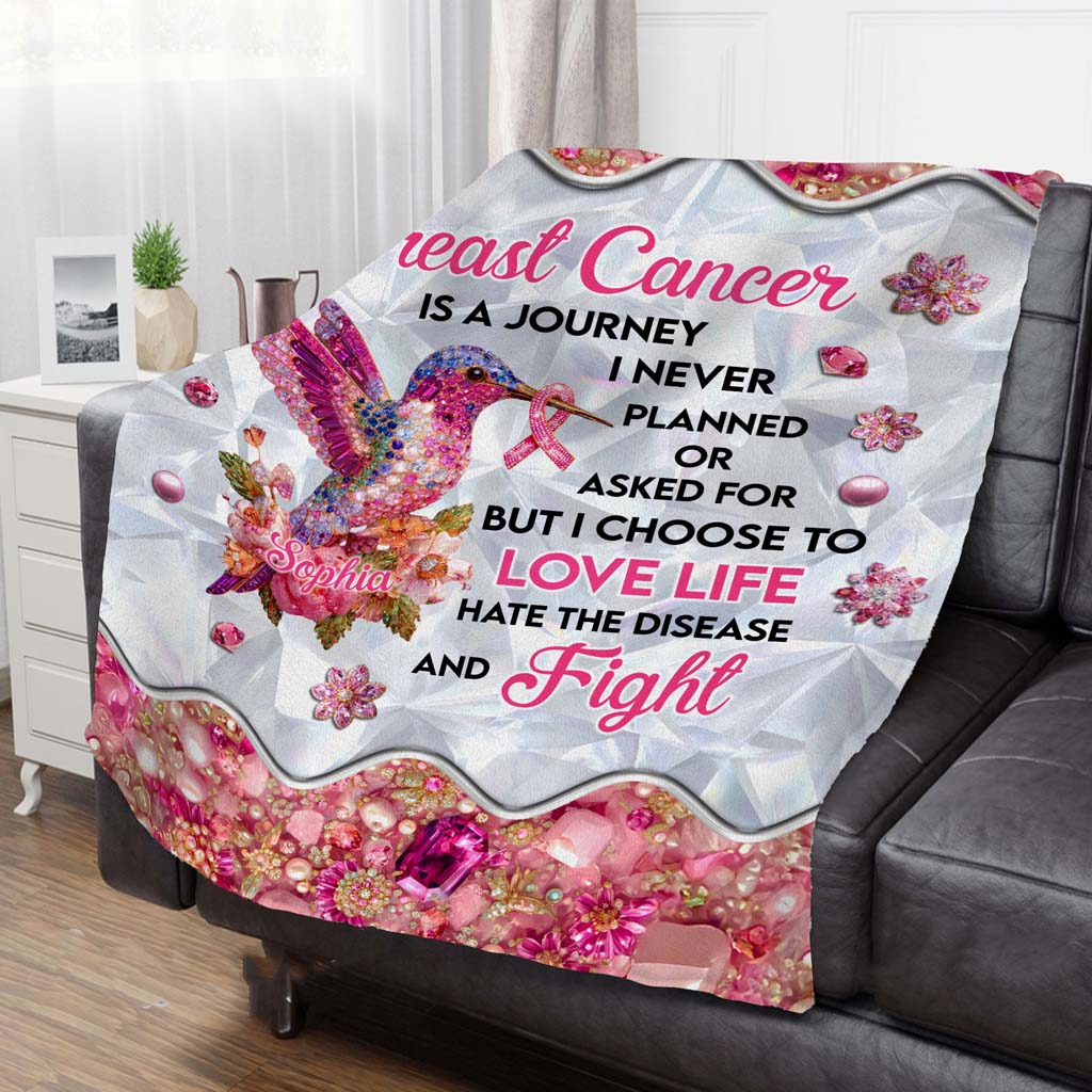 Personalized Hummingbird Breast Cancer Fleece Blanket QFTD5080902