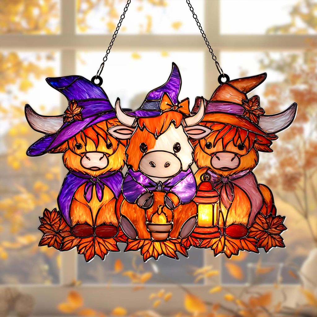 Highland Cows Halloween Acrylic Window Hangings Suncatcher UKHA5130901
