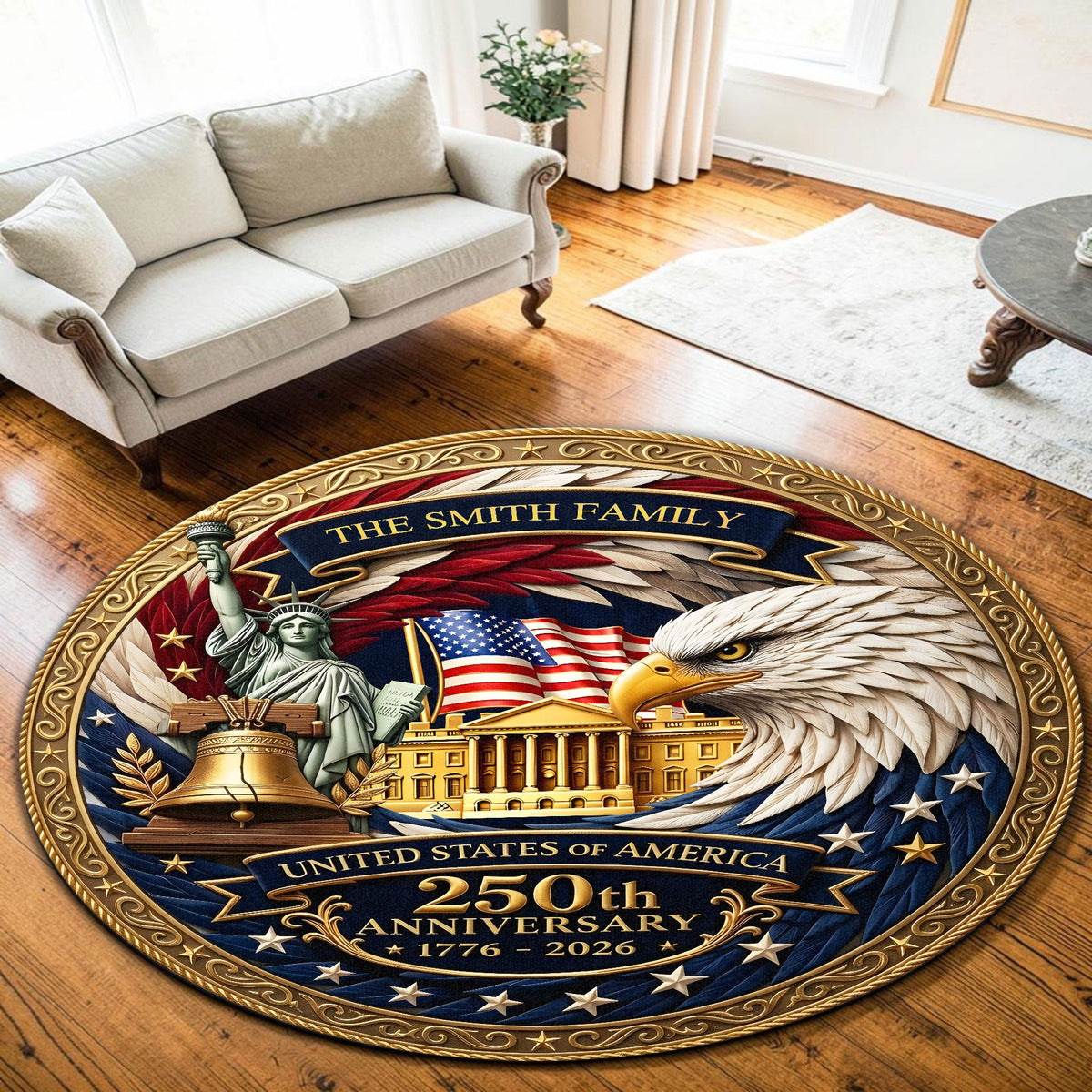 Personalized United State 250th Anniversary Quilt Round Mat UKND6140403