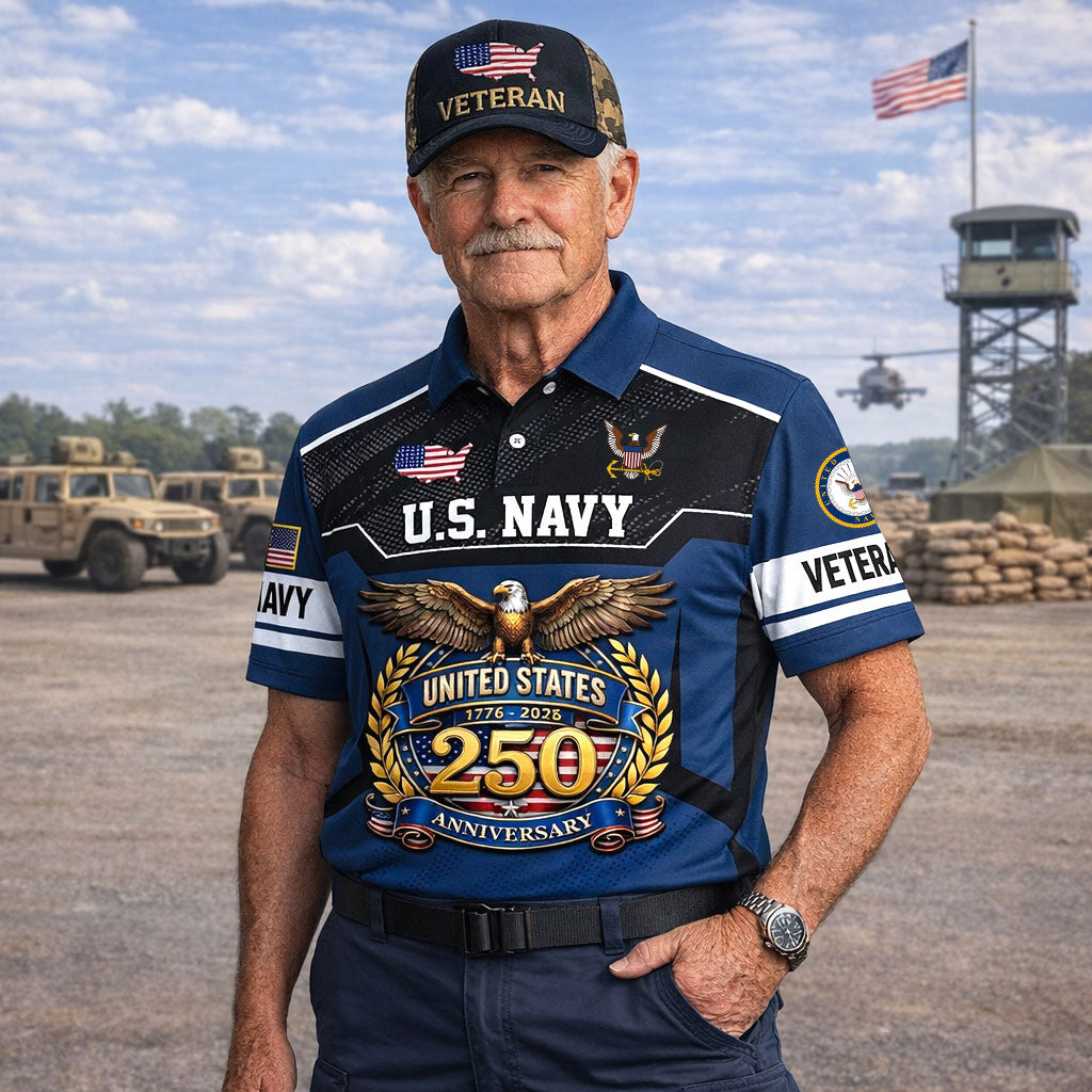 US Navy Veteran United States 250th Anniversary Polo Shirt, Gifts for U.S Veterans UKHA6220603