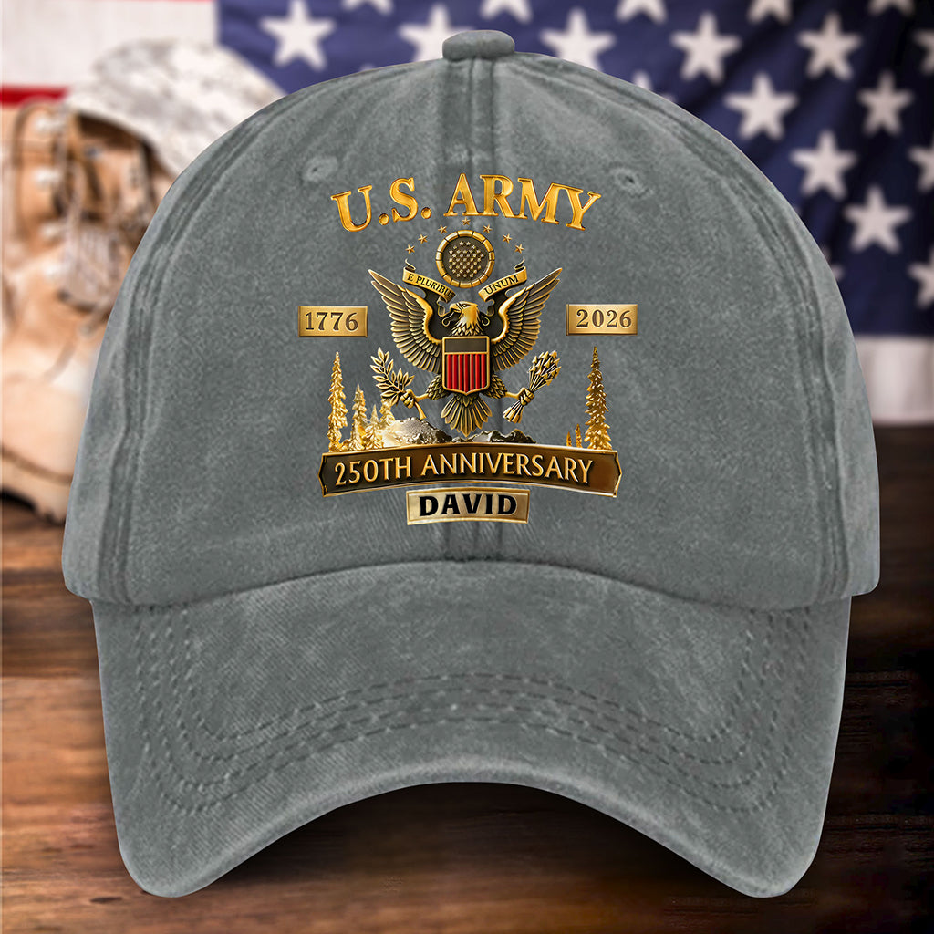 Personalized US Army 250th Anniversary Distressed Washed Cotton Printed Hat UKHH6060405