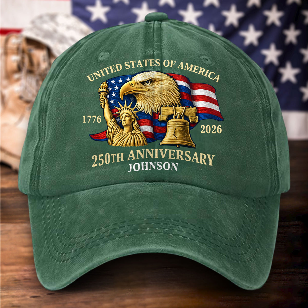 Personalized United State 250th Anniversary Distressed Washed Cotton Printed Hat UKHH6060404