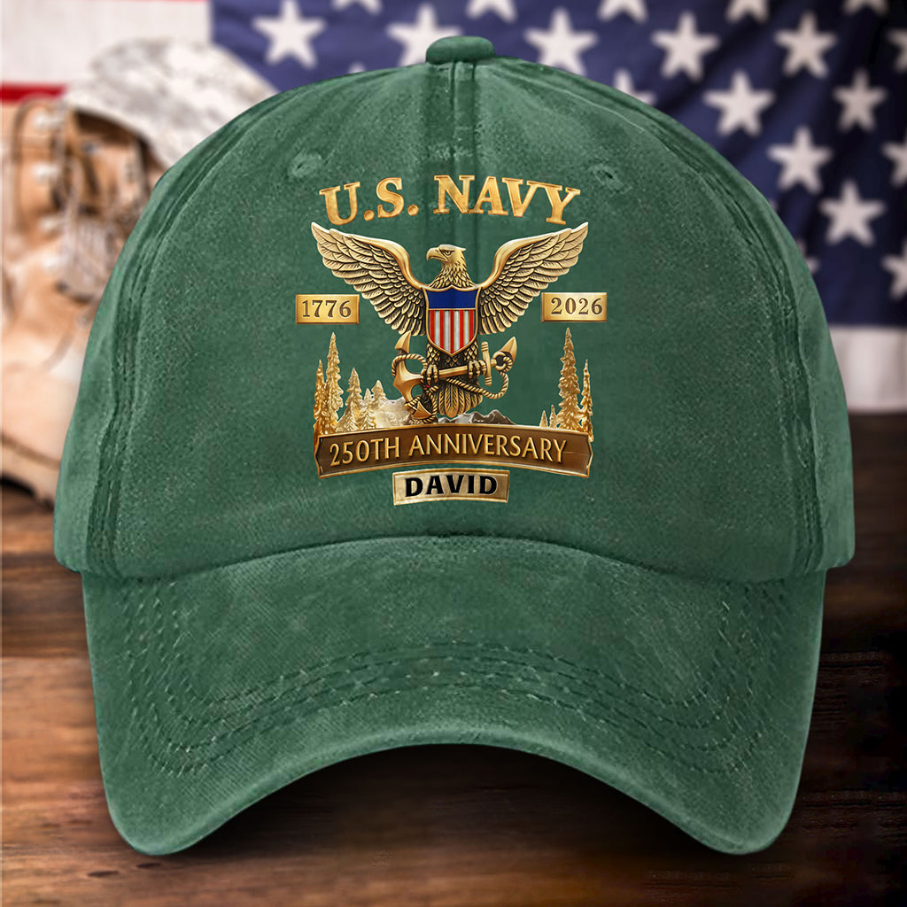 Personalized US Navy 250th Anniversary Distressed Washed Cotton Printed Hat UKHH6060406