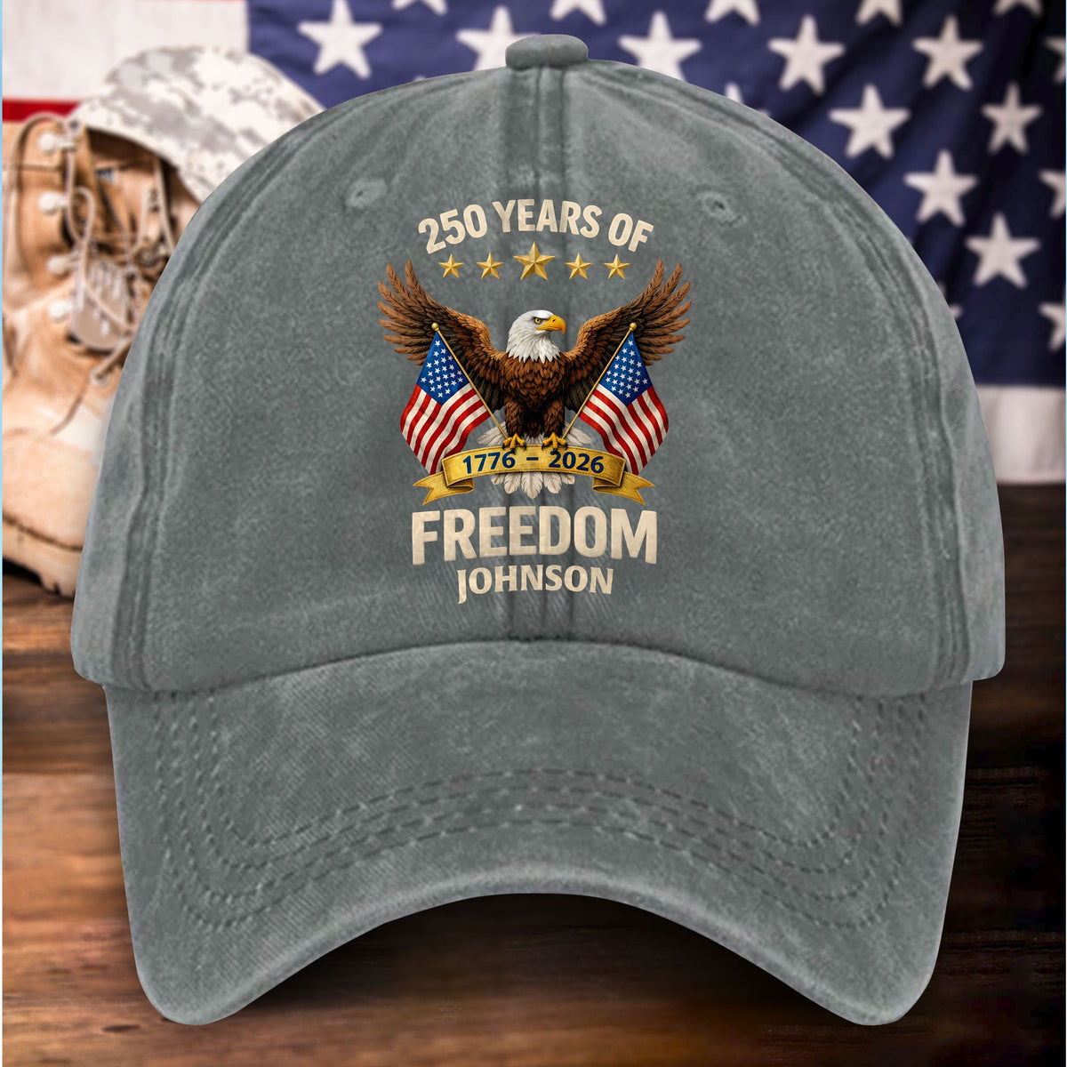 Personalized United State 250th Anniversary Distressed Washed Cotton Printed Hat UKHH6060403