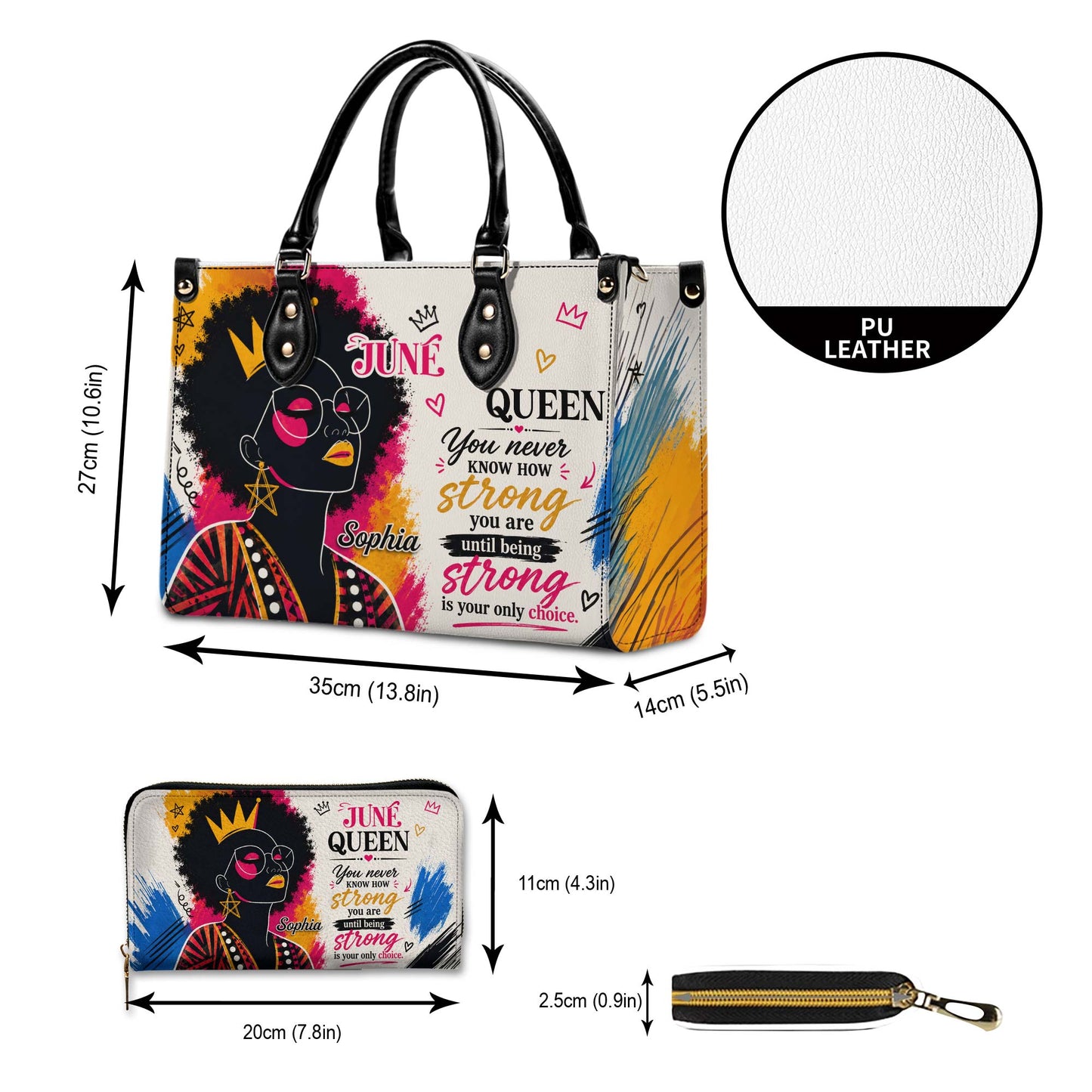Personalized Birth Month Queen PU Leather Handbag for Black Women QFHA6050602