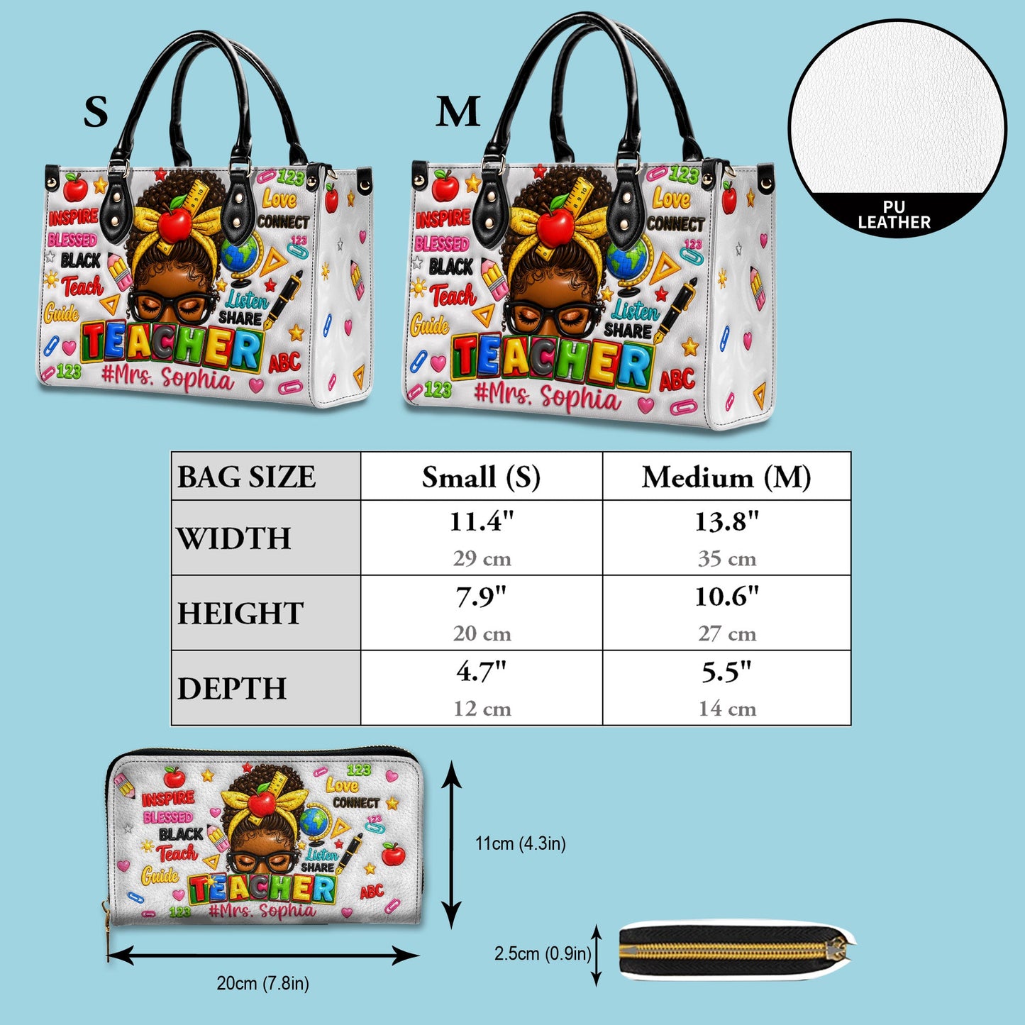Personalized Teacher Black Women Leather Handbag UKND6080603