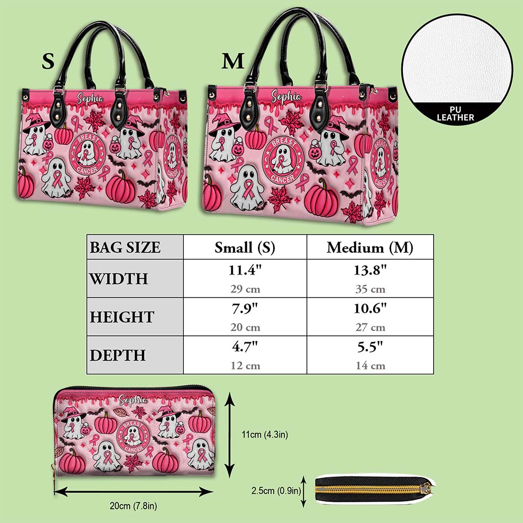 Personalized Spooky Vibe Breast Cancer Print 3D Inflated Leather PU Handbag UKND5270802