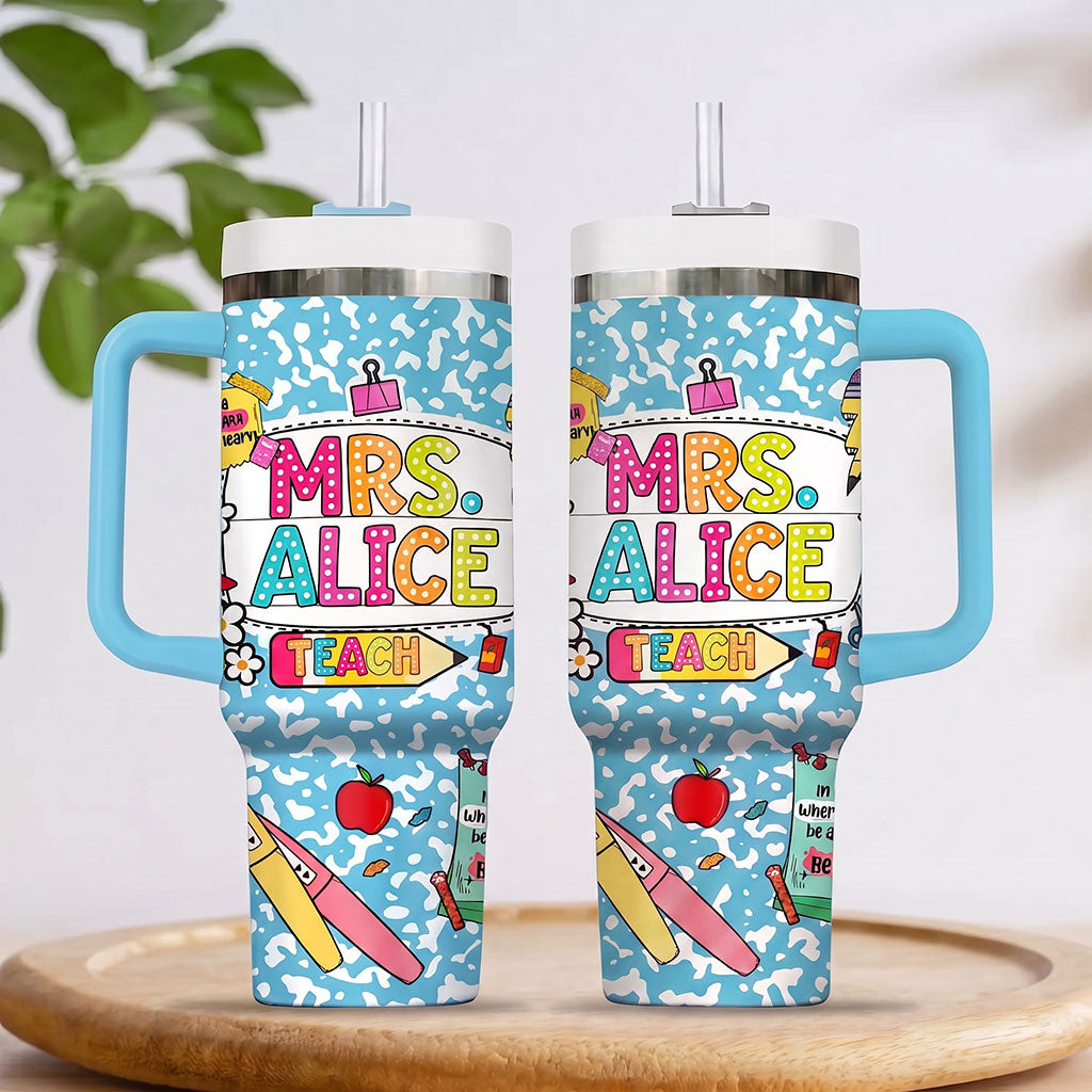 Custom Teacher 40 Oz Tumbler, Back To School Gift, Teacher Tumbler with Handle, Teacher Gift, Composition Notebook Classroom Teacher Tumbler UKND6090710