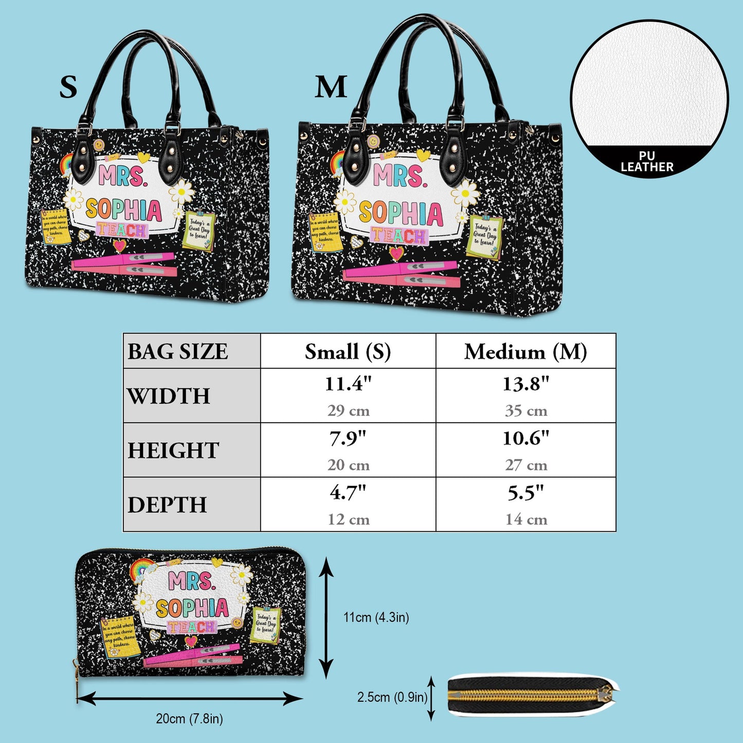 Personalized Teacher PU Leather Handbag, Back To School Gift, First Day Of School, End Of Year Christmas, Teacher Appreciation Bags Gift QFHM4180901