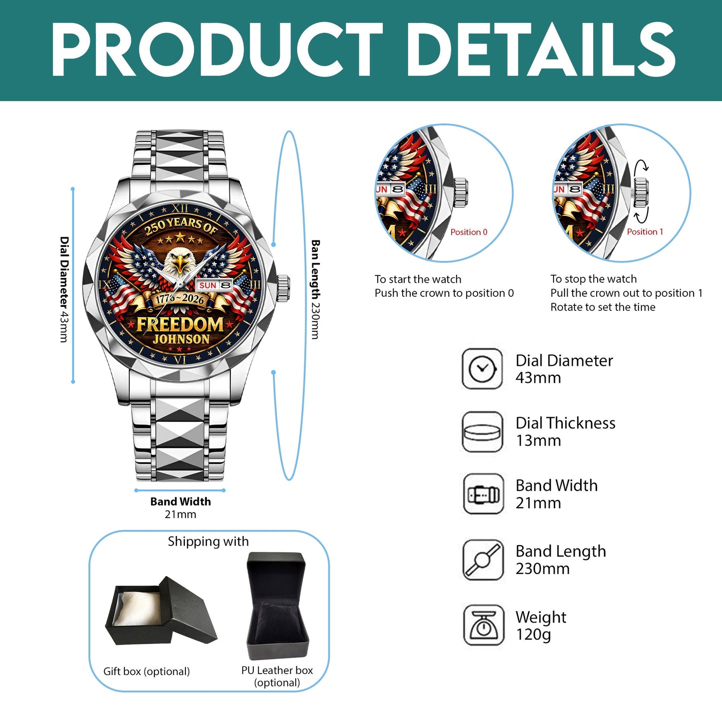Personalized United State 250th Anniversary Alloy Luxury Quartz Watch UKND6140301