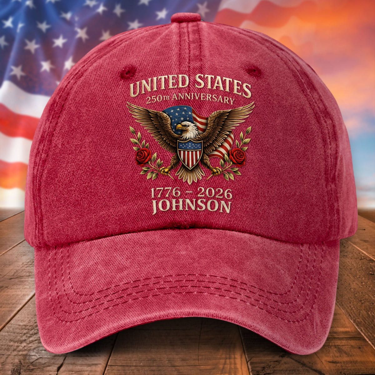 Personalized United State 250th Anniversary Distressed Washed Cotton Printed Hat UKTD6070401