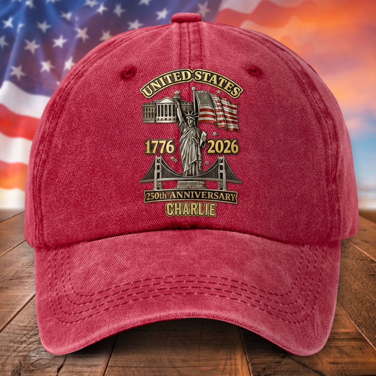 Personalized United State 250th Anniversary Distressed Washed Cotton Printed Hat UKTD6070402