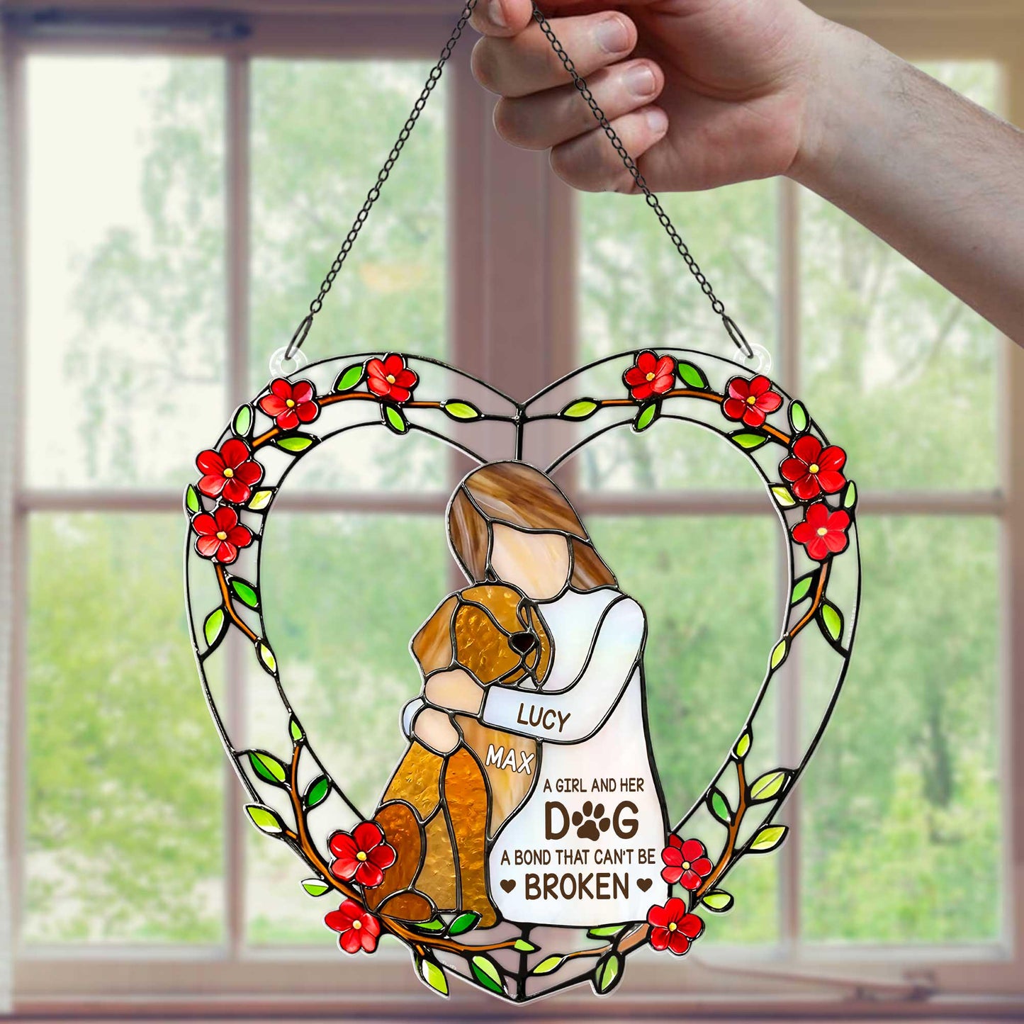 Personalized Girl And Dog Acrylic Suncatcher, Custom Pet Memorial Window Hanging, Dog Lover Gift, Pet Loss Keepsake
