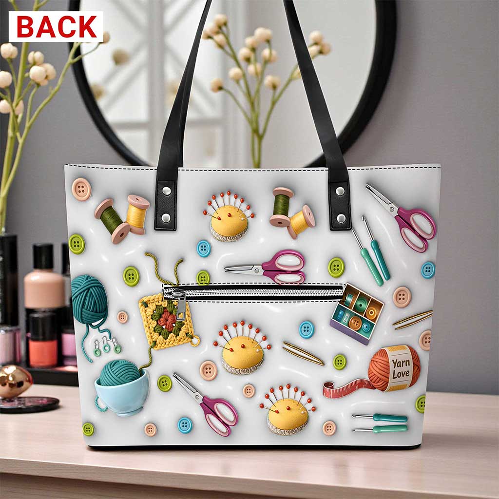 Custom Crochet Leather tote bag with back zipper THUU6270102