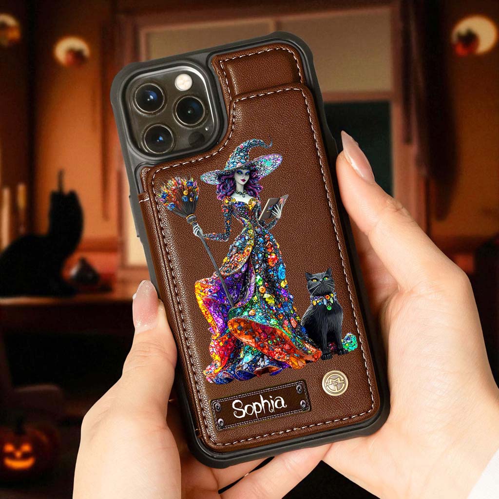 Personalized Witchy & Black Cat Leather Flip Wallet Phone Case Halloween QFHM5200802