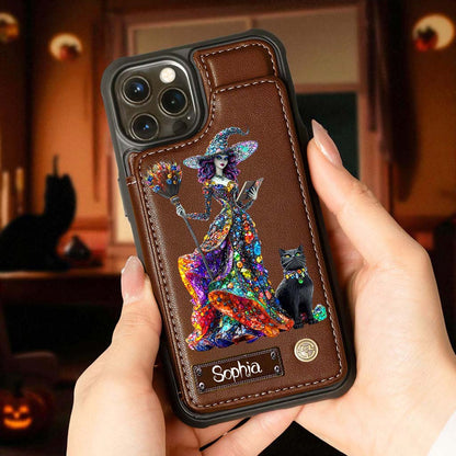 Personalized Witchy & Black Cat Leather Flip Wallet Phone Case Halloween QFHM5200802