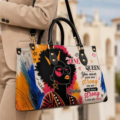 Personalized Birth Month Queen PU Leather Handbag for Black Women QFHA6050602