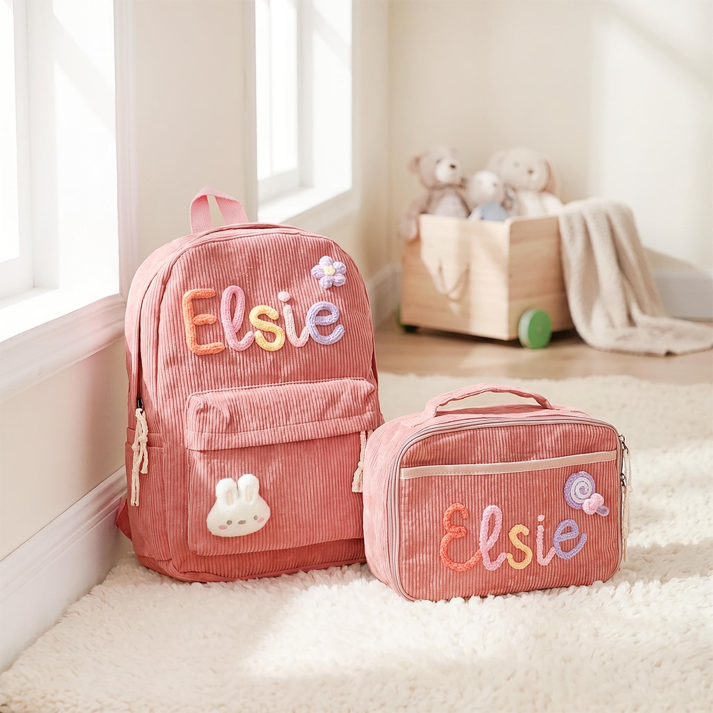 Personalized Kids Embroidery Corduroy Backpack, Children's School Bag UKTD6260602