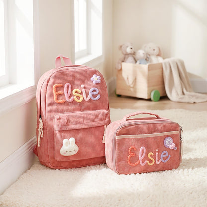Personalized Kids Embroidery Corduroy Backpack, Children's School Bag UKTD6260602