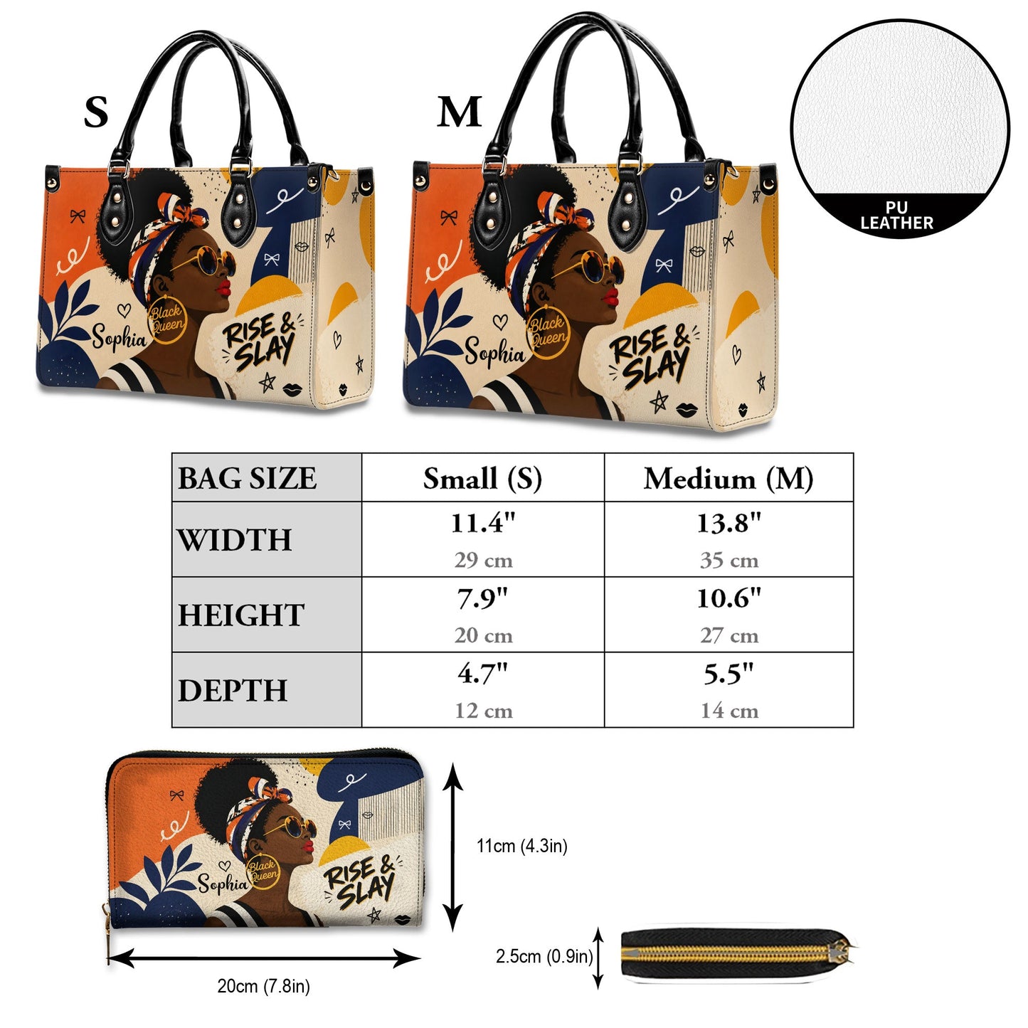 Personalized Black Women Leather PU Leather Handbag, Afro Girl Gifts UKND6220501