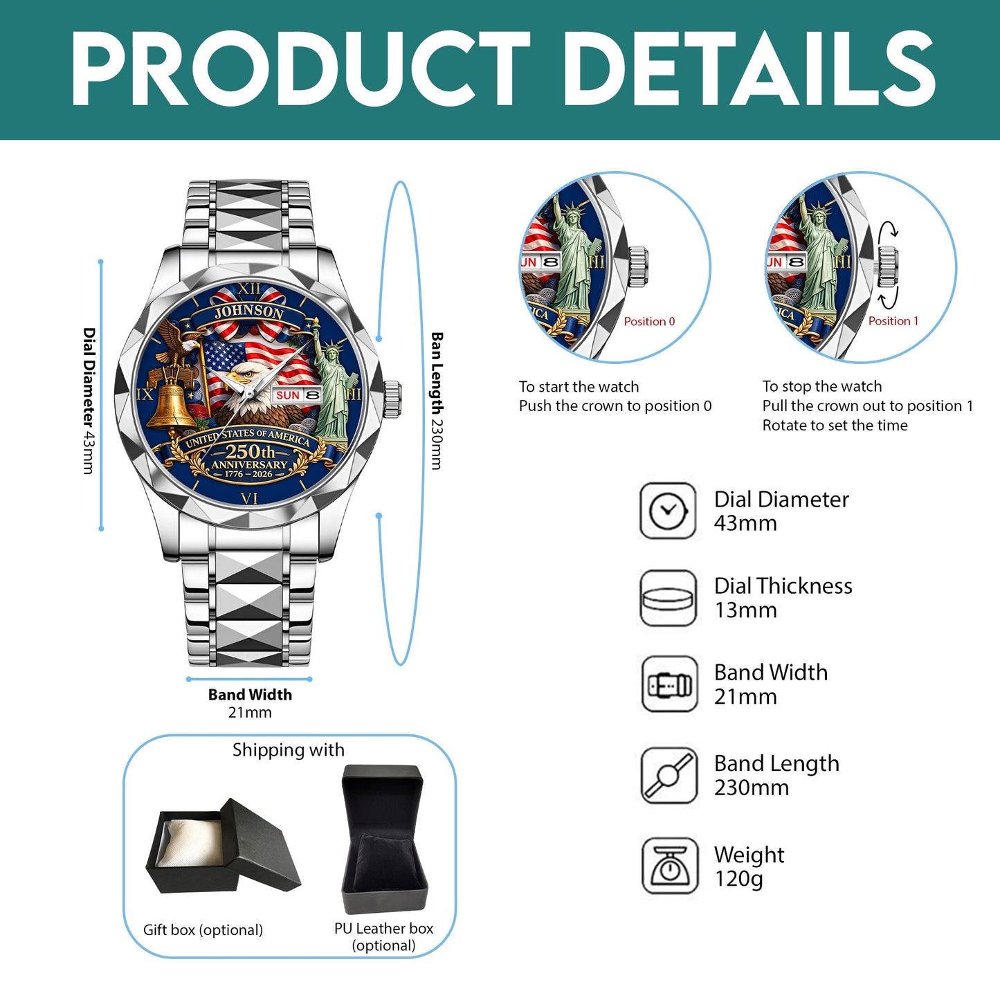 Personalized United State 250th Anniversary  Alloy Luxury Quartz Watch UKND6130306
