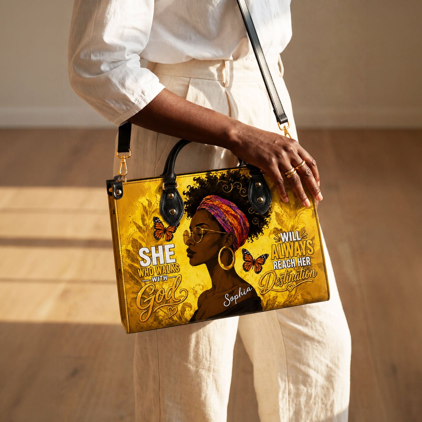 Personalized Black Women Leather PU Leather Handbag, Afro Girl Gifts UKND6220503