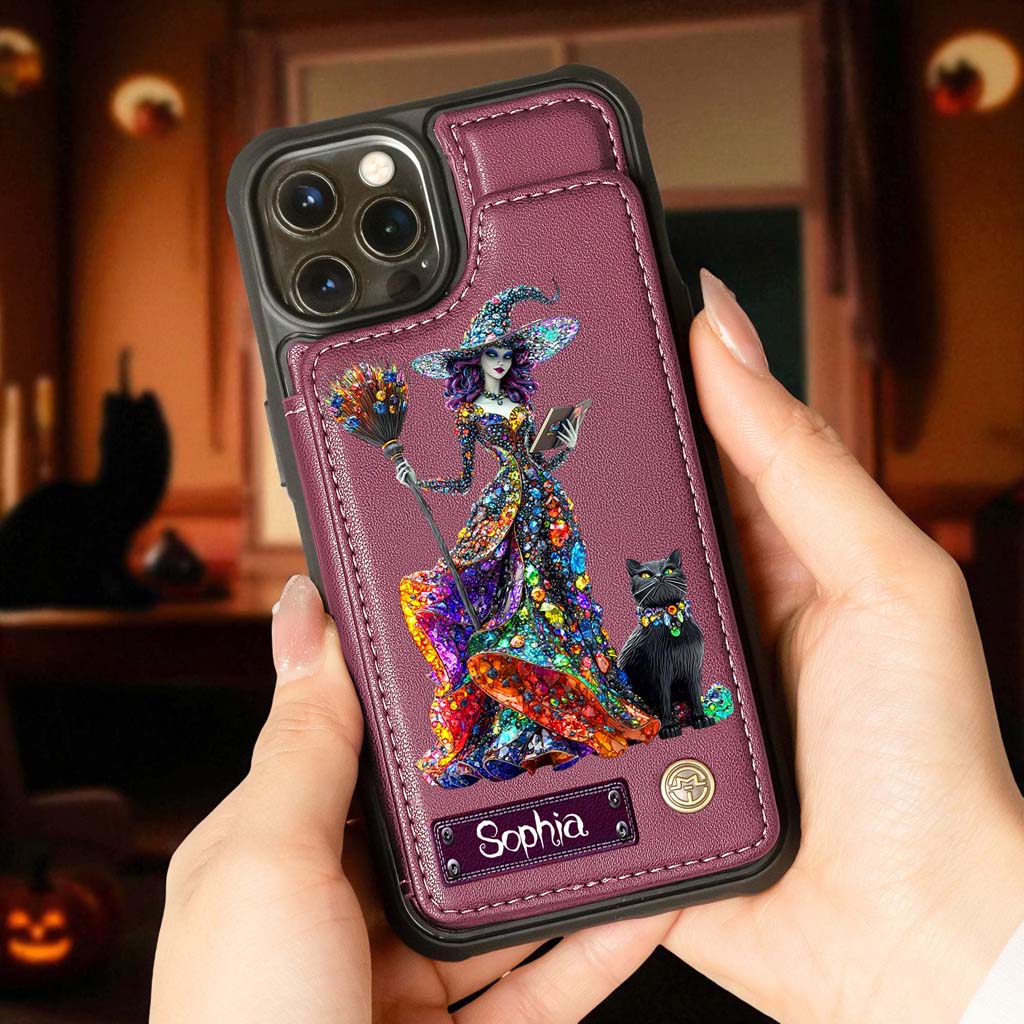 Personalized Witchy & Black Cat Leather Flip Wallet Phone Case Halloween QFHM5200802