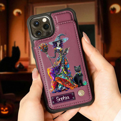 Personalized Witchy & Black Cat Leather Flip Wallet Phone Case Halloween QFHM5200802