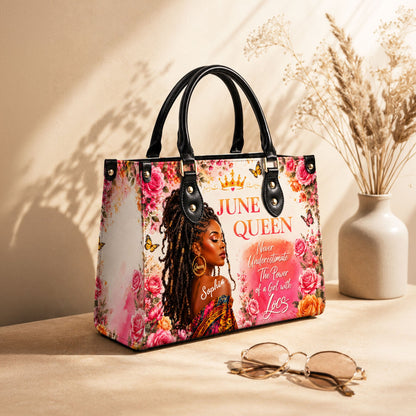 Personalized Birth Month Queen PU Leather Handbag for Black Women QFND6050601