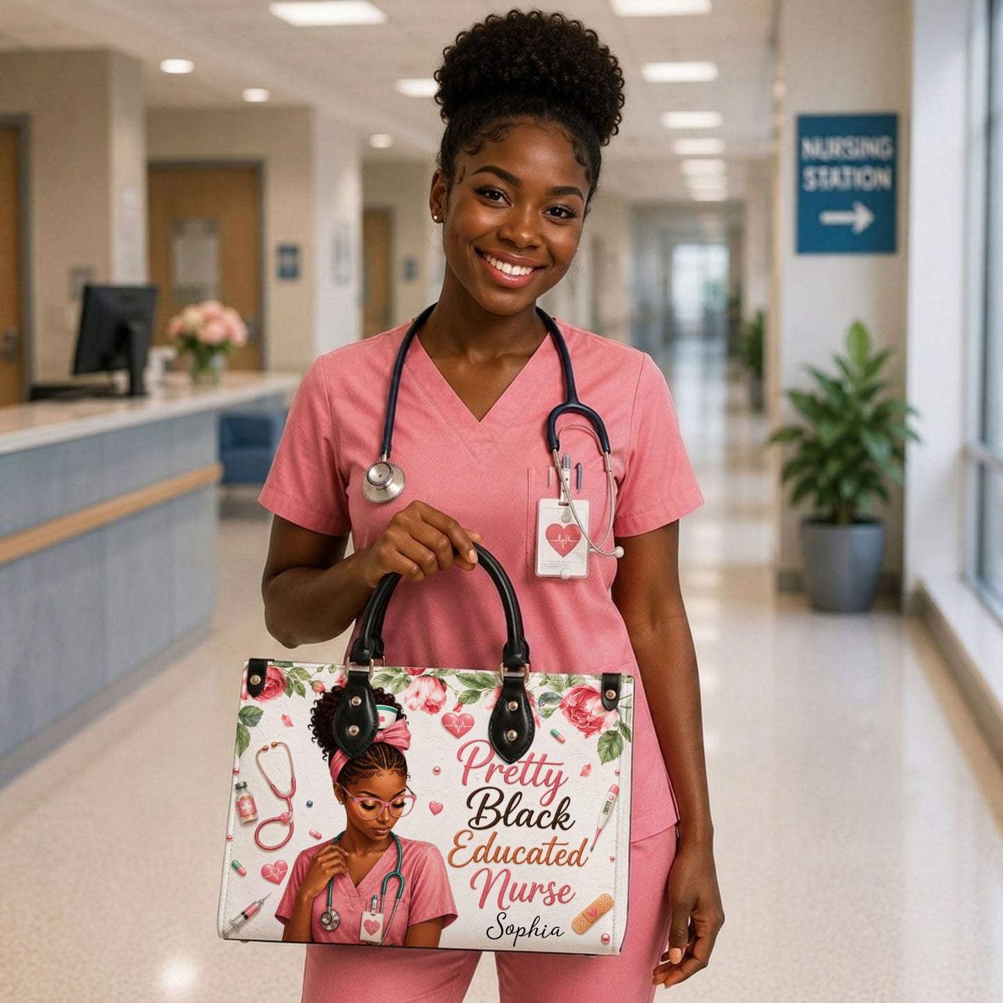 Personalized Nurse Black Women Leather Handbag UKND6040605