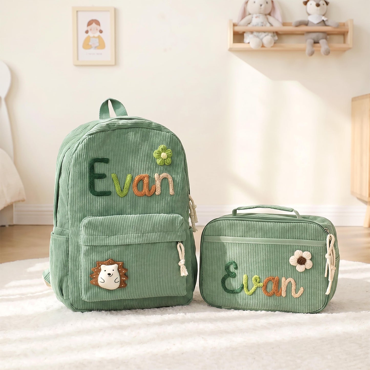 Personalized Kids Embroidery Corduroy Backpack, Children's School Bag UKTD6260602
