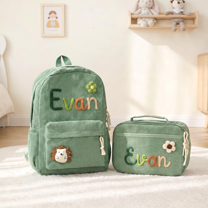 Personalized Kids Embroidery Corduroy Backpack, Children's School Bag UKTD6260602