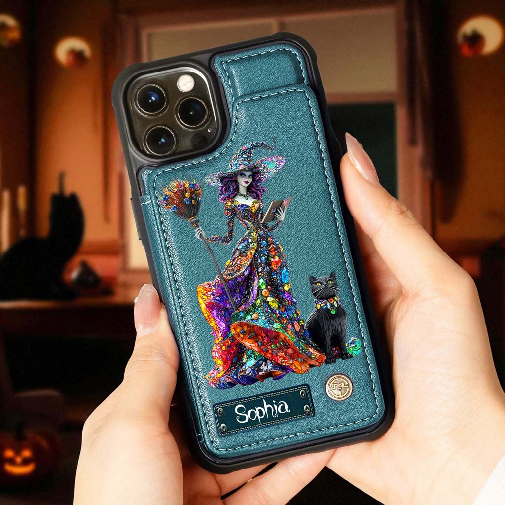 Personalized Witchy & Black Cat Leather Flip Wallet Phone Case Halloween QFHM5200802