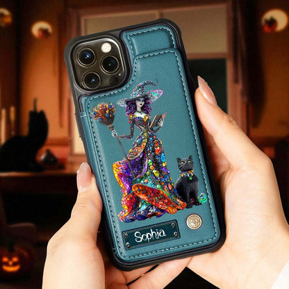 Personalized Witchy & Black Cat Leather Flip Wallet Phone Case Halloween QFHM5200802