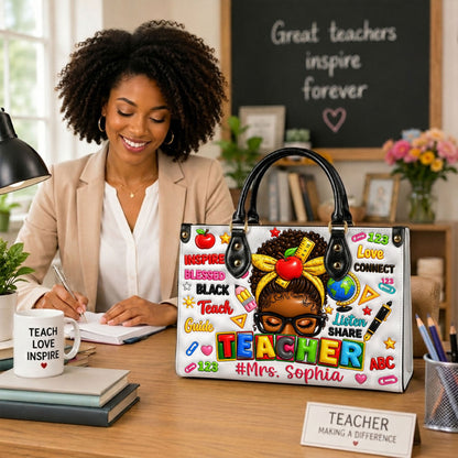 Personalized Teacher Black Women Leather Handbag UKND6080603