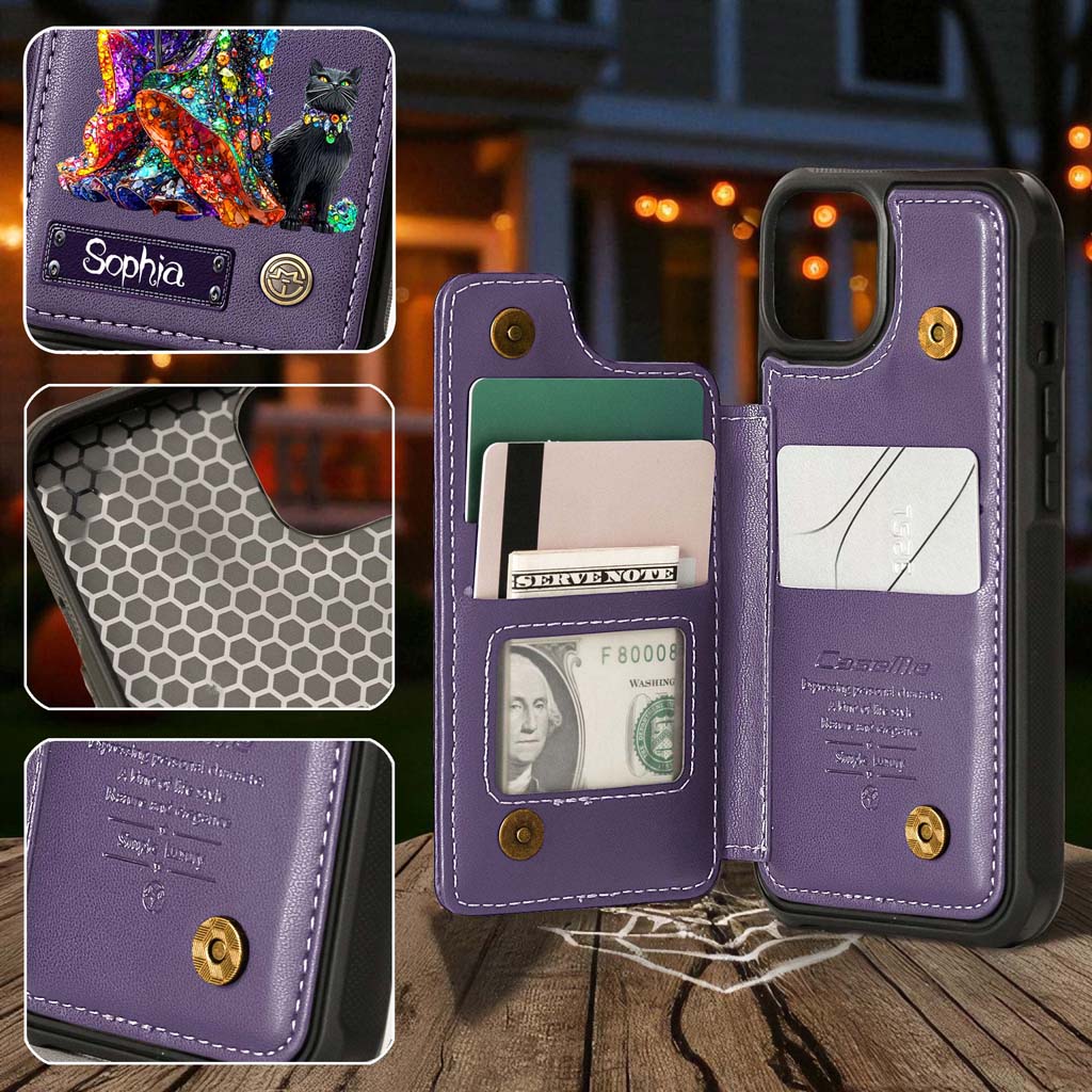 Personalized Witchy & Black Cat Leather Flip Wallet Phone Case Halloween QFHM5200802