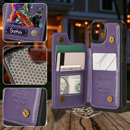 Personalized Witchy & Black Cat Leather Flip Wallet Phone Case Halloween QFHM5200802