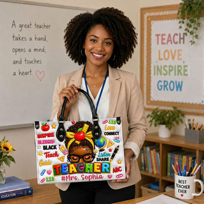 Personalized Teacher Black Women Leather Handbag UKND6080603