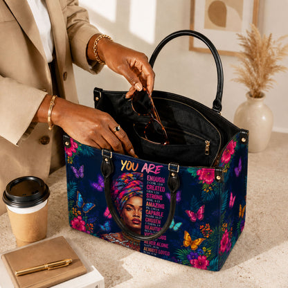 Personalized Black Women Leather PU Leather Handbag, Afro Girl Gifts UKND6220502