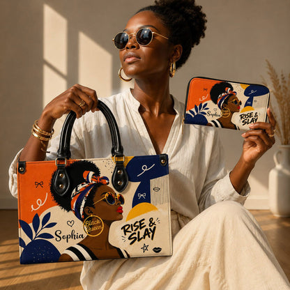 Personalized Black Women Leather PU Leather Handbag, Afro Girl Gifts UKND6220501