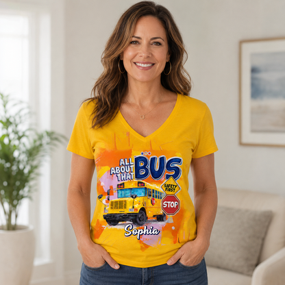 Personalized School Bus Driver V-neck T-shirt QFTO5180701