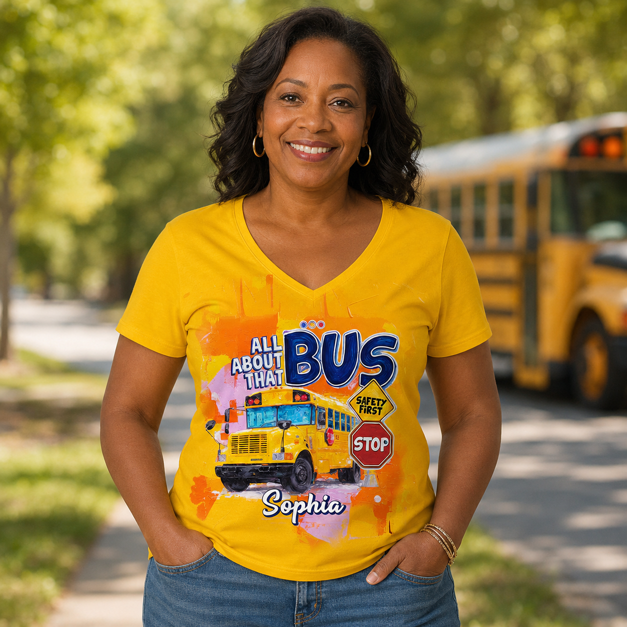 Personalized School Bus Driver V-neck T-shirt QFTO5180701