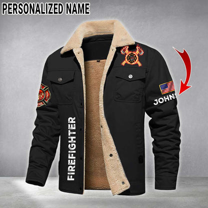 Personalized Firefighter Fleece Lined Polyester Jacket UKTZ5041102
