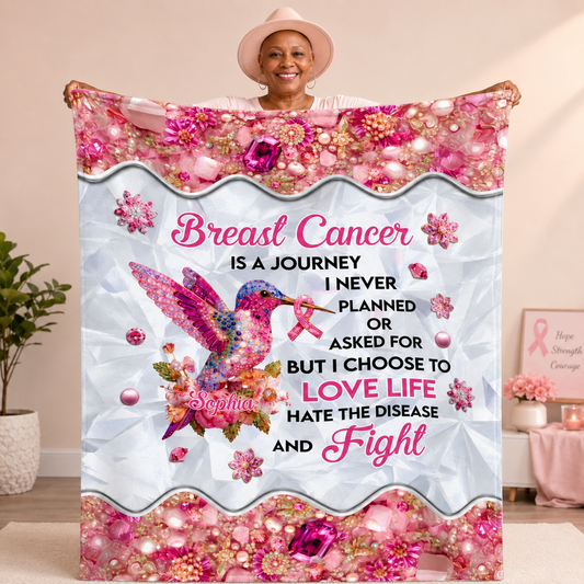 Personalized Hummingbird Breast Cancer Fleece Blanket QFTD5080902