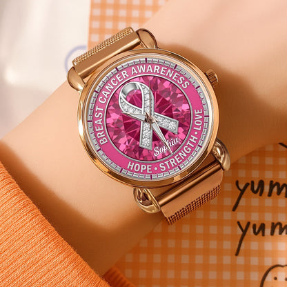 Personalized Breast Cancer Awareness Mesh Strap Quartz Watch UKNT6060401