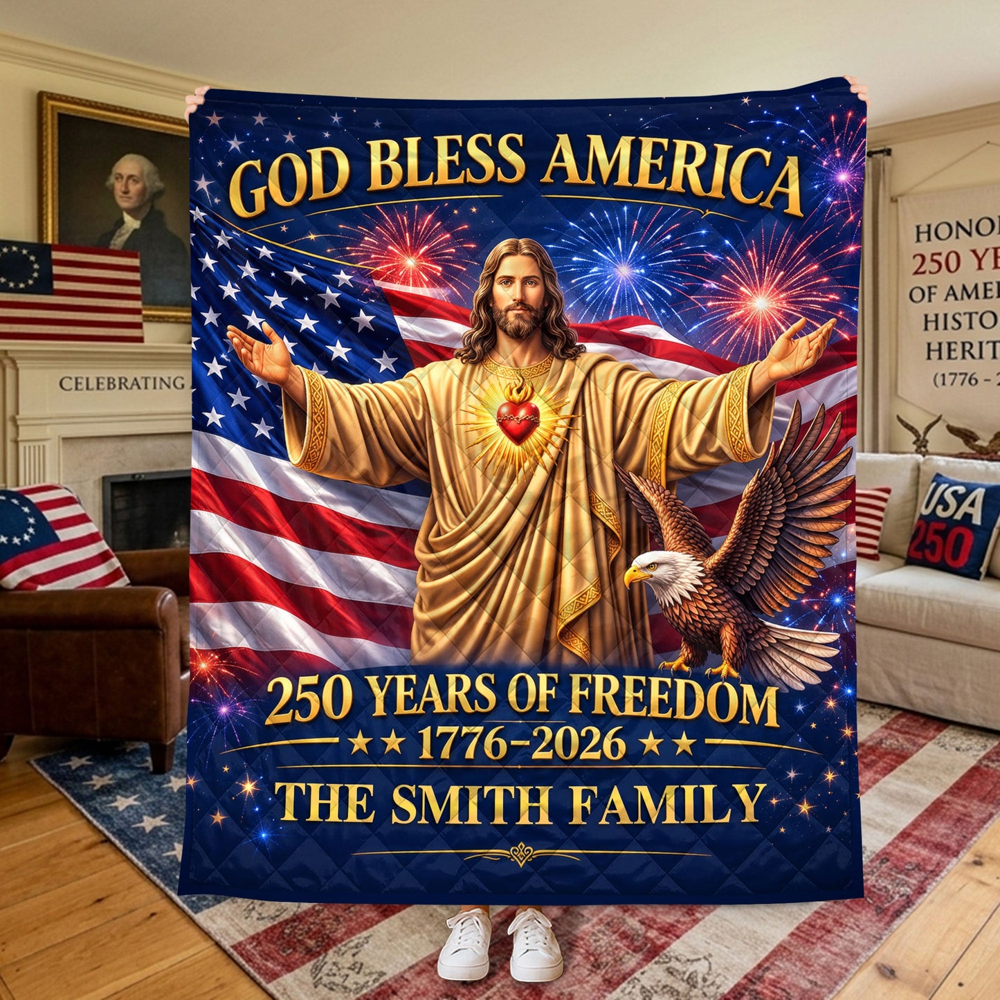 Personalized United States 250th Anniversary Quilted Blanket UKND6170603